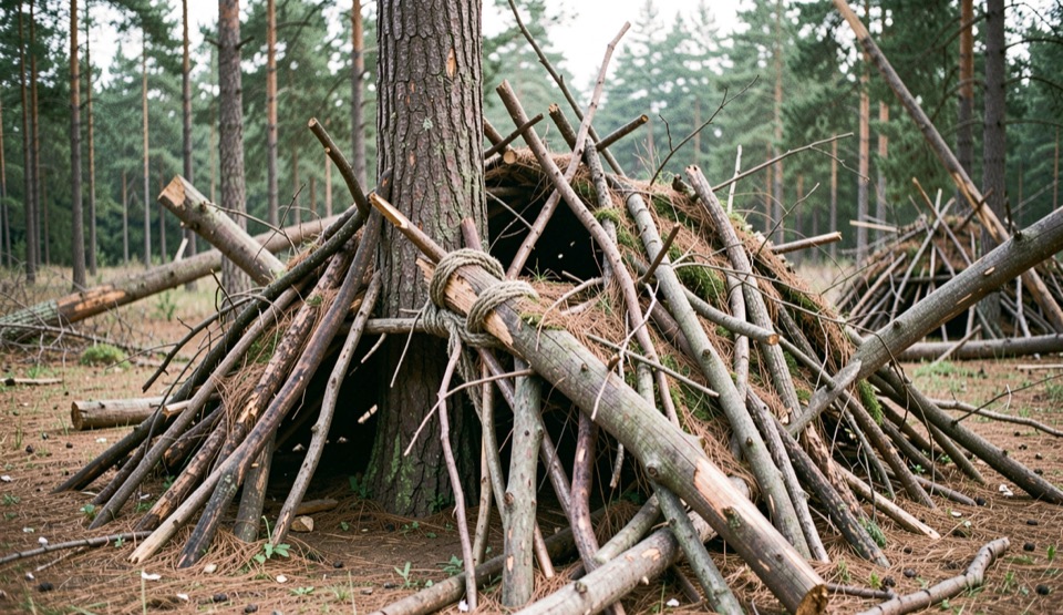 Een kinderbedje bij een raam in de ochtend, een opgevouwen slaapzak over de rand en een houten rammelaar op de dekens, zacht daglicht van links, van iets bovenaf gefotografeerd.